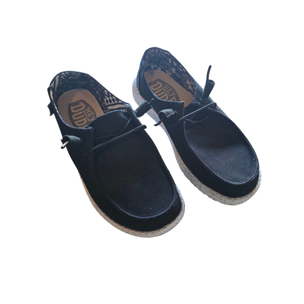 Hey Dude Wendy Black Odyssey Canvas Shoes 6 Womens Comfort Slip On